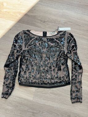 Search for Sanity Black Sequin Embellished Sheer Long-Sleeve Top